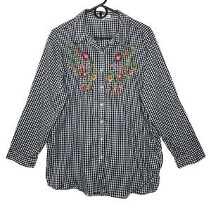 Grand & Greene Blouse XL Plaid Embroidered Floral Boho Cottagecore Gingham